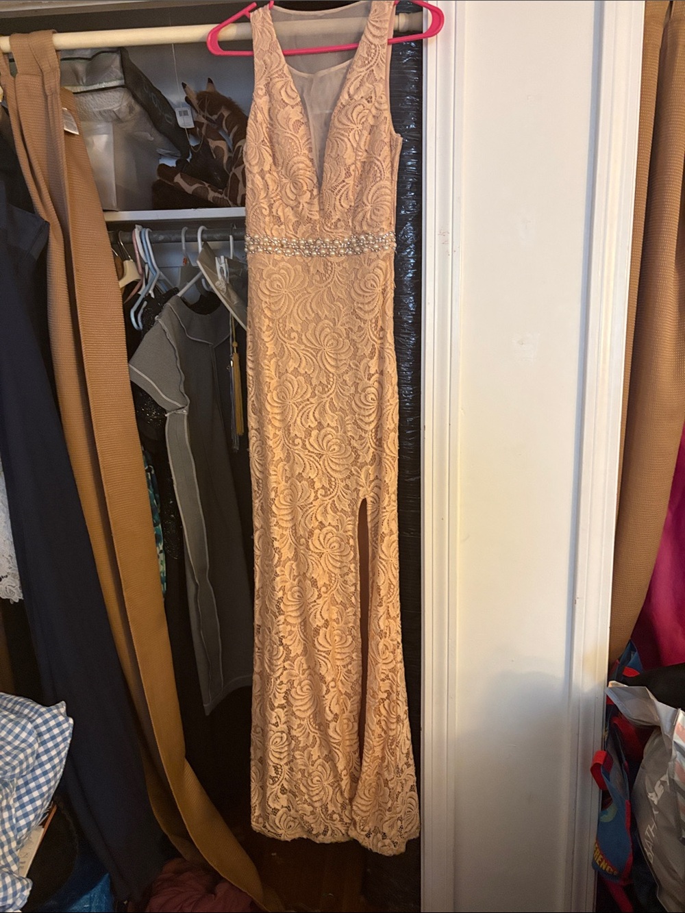 City Studio Blush Lace Dress with V-Neck